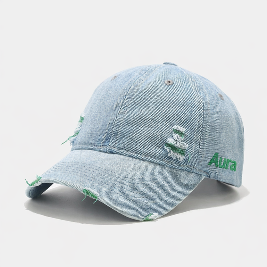 Aura - Vintage Washed Denim Cap – Unisex Street Style Snapback