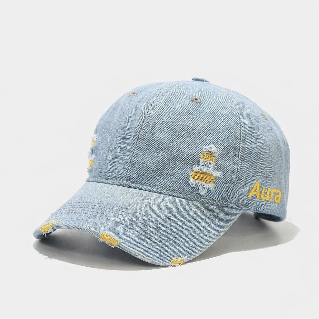 Aura - Vintage Washed Denim Cap – Unisex Street Style Snapback