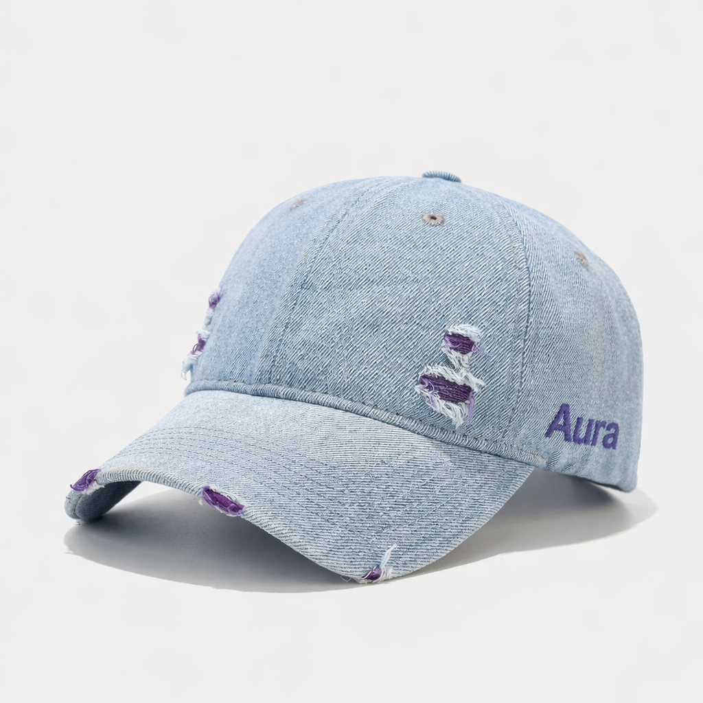 Aura - Vintage Washed Denim Cap – Unisex Street Style Snapback