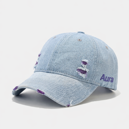 Aura - Vintage Washed Denim Cap – Unisex Street Style Snapback