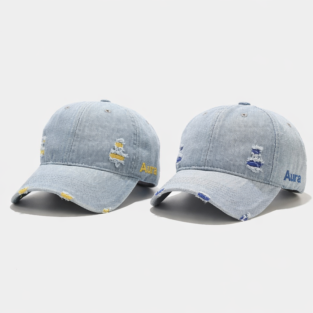 Aura - Vintage Washed Denim Cap – Unisex Street Style Snapback