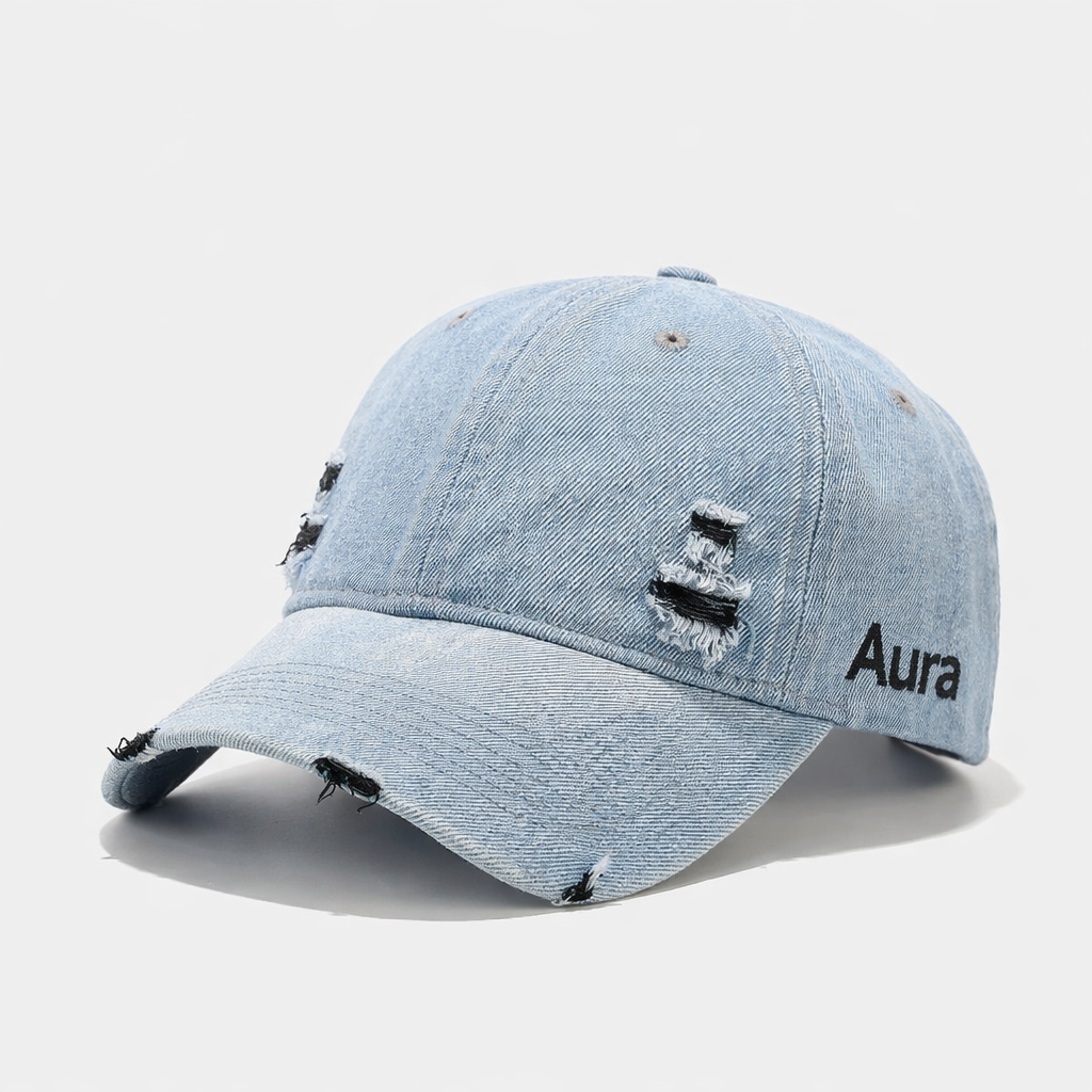 Aura - Vintage Washed Denim Cap – Unisex Street Style Snapback
